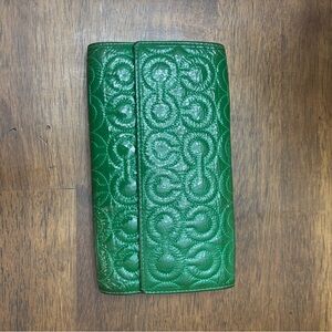Coach Green Patent Leather Quilted Wallet